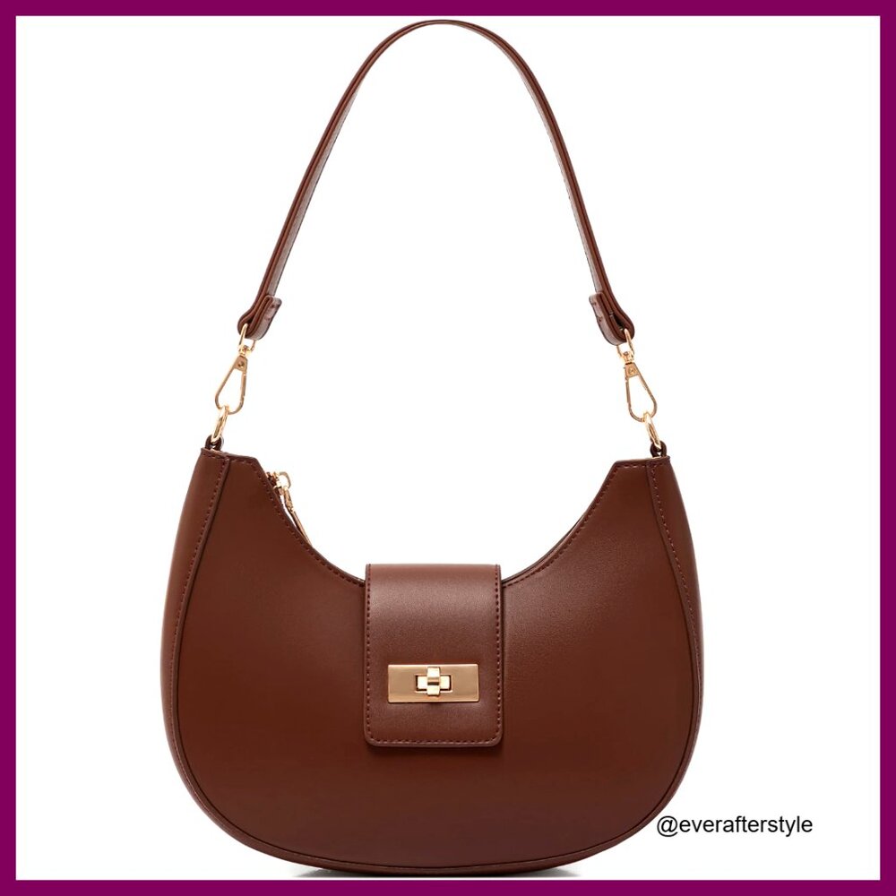 Crescent Shoulder Bag Vegan Leather Retro Crossbody Hobo Tote Minimal Chic